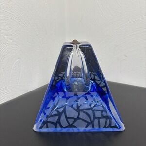 Vintage Art Glass Oil Lamp‎ Blue Pyramid Handmade Patterned Collectible